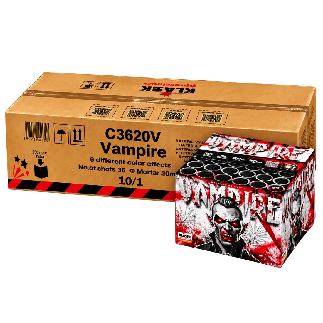 Caixa de baterias Vampire e embalagem do produto